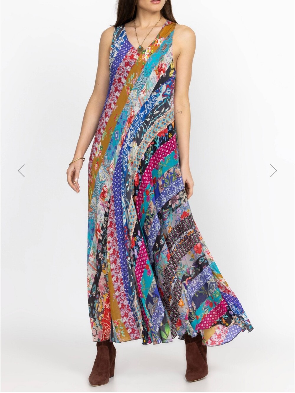 Johnny Was Treble Bias Vibrant Patchwork Boho Maxi Dress Size Medium EUC